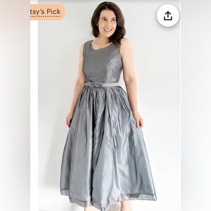 Laura Ashley Vintage Silver Tulle A-Line Dress Size 8
